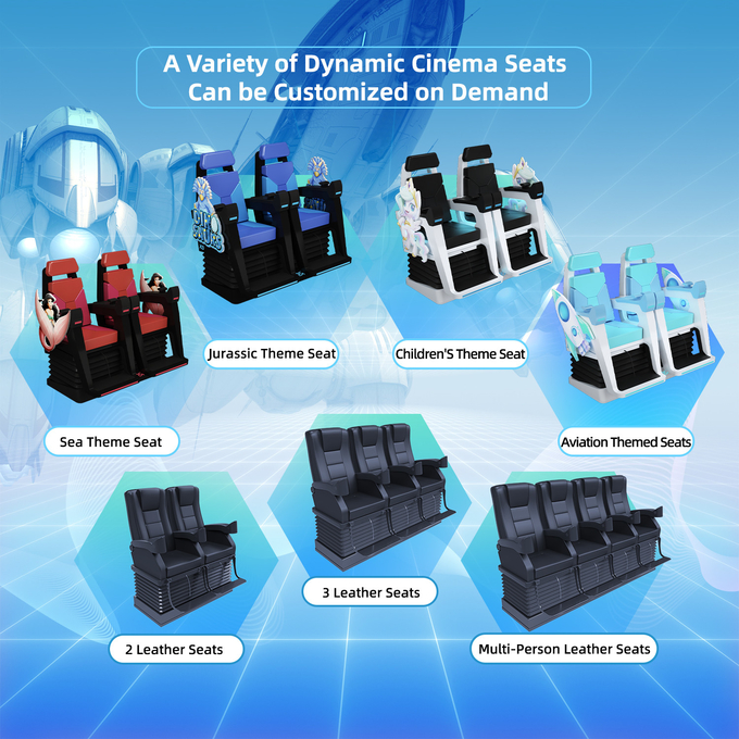 عرضه کنندگان سیستم فیلم VR تجهیزات صندلی سینمای حرکت 4d 5d 7d 9d 6d تئاتر با صندلی های متعدد 5