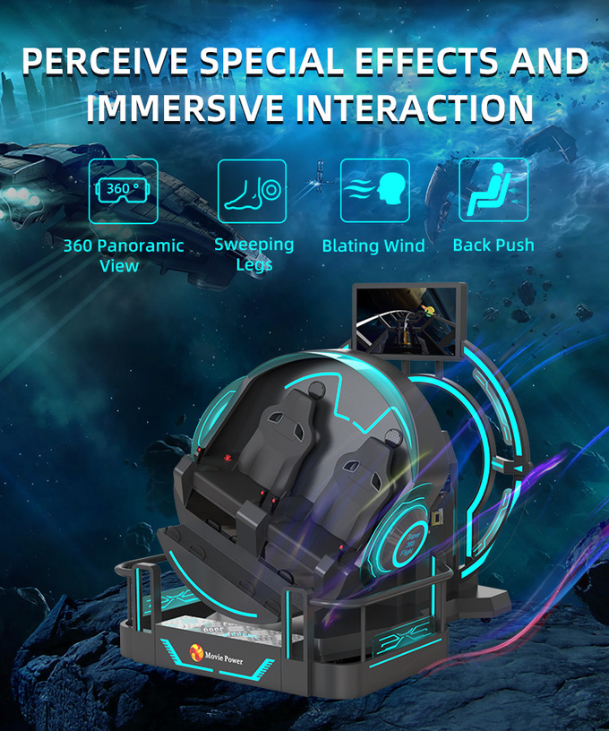 VR 360 دو صندلی 9d رولر کوستر ماشین های VR 360 چرخش VR سینما 360 درجه شبیه ساز صندلی های پرنده 2