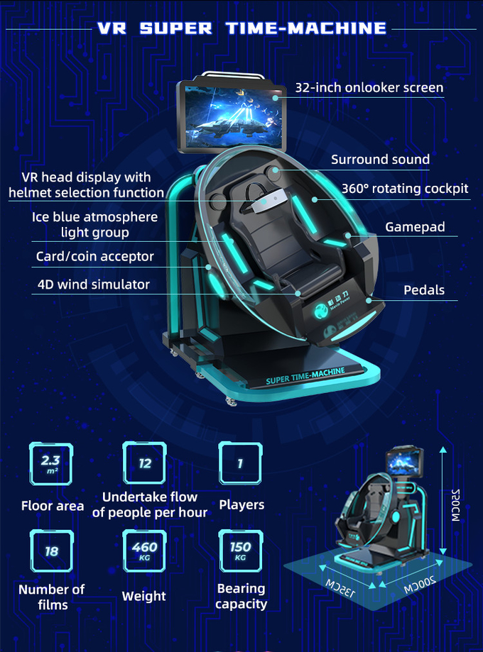 تجهیزات بازی شبیه ساز واقعیت مجازی تجاری 9D VR Super Time Machine Fly 4