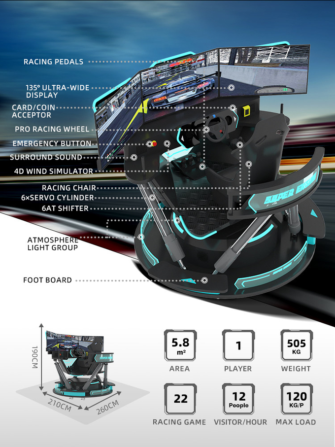 6dof حرکت هیدرولیک مسابقه شبیه ساز مسابقه ماشین بازی ماشین ماشین رانندگی ماشین شبیه ساز با 3 صفحه نمایش 1