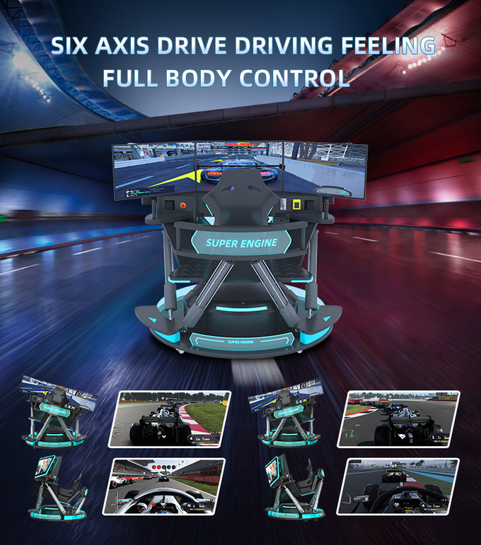 شبیه ساز مسابقه اتومبیل ماشین بازی رانندگی 6 Dof Motion Platform F1 شبیه ساز مسابقه با 3 صفحه نمایش 3