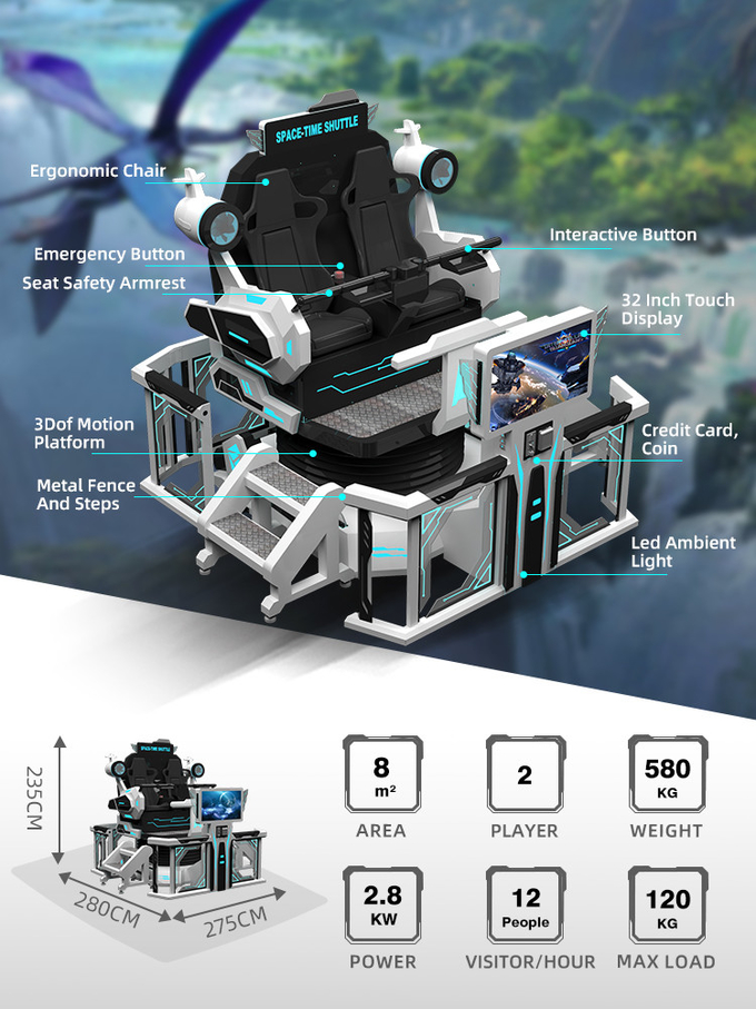 ایمنی 9d VR سینما 2 صندلی VR رولر کوستر شبیه ساز صندلی 360 حرکت سواری 1