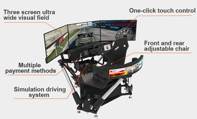 6 خودروهای مسابقه ای DOF Arcade تجهیزات حرکت پویا 3 شبیه ساز رانندگی صفحه نمایش 3